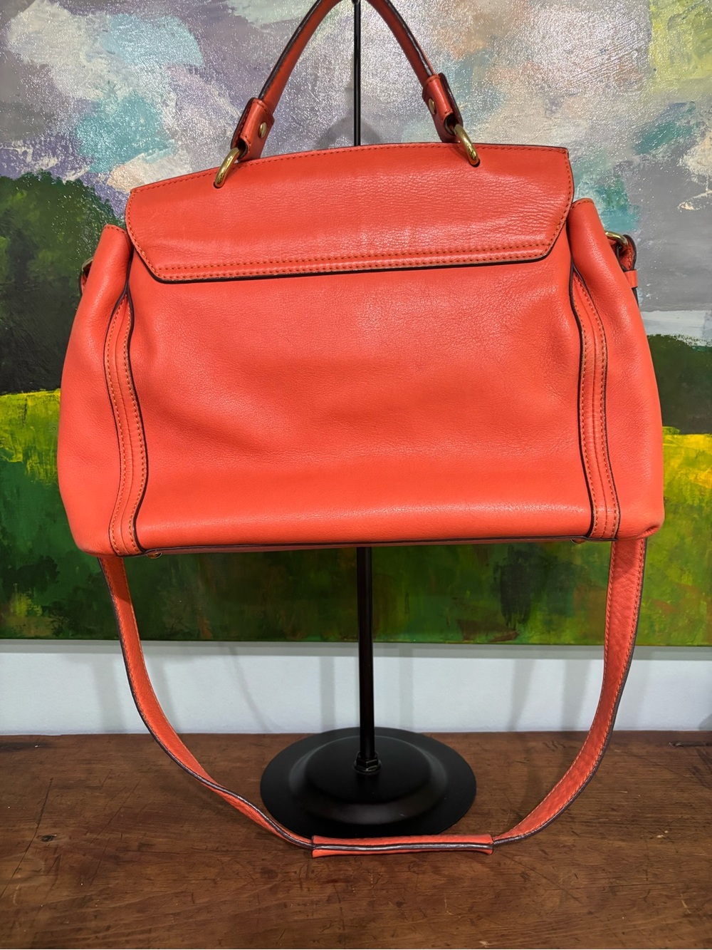 Vintage MCM Coral-Orange Leather Shoulder Satchel with Gold Hardware - Picture 4 of 16